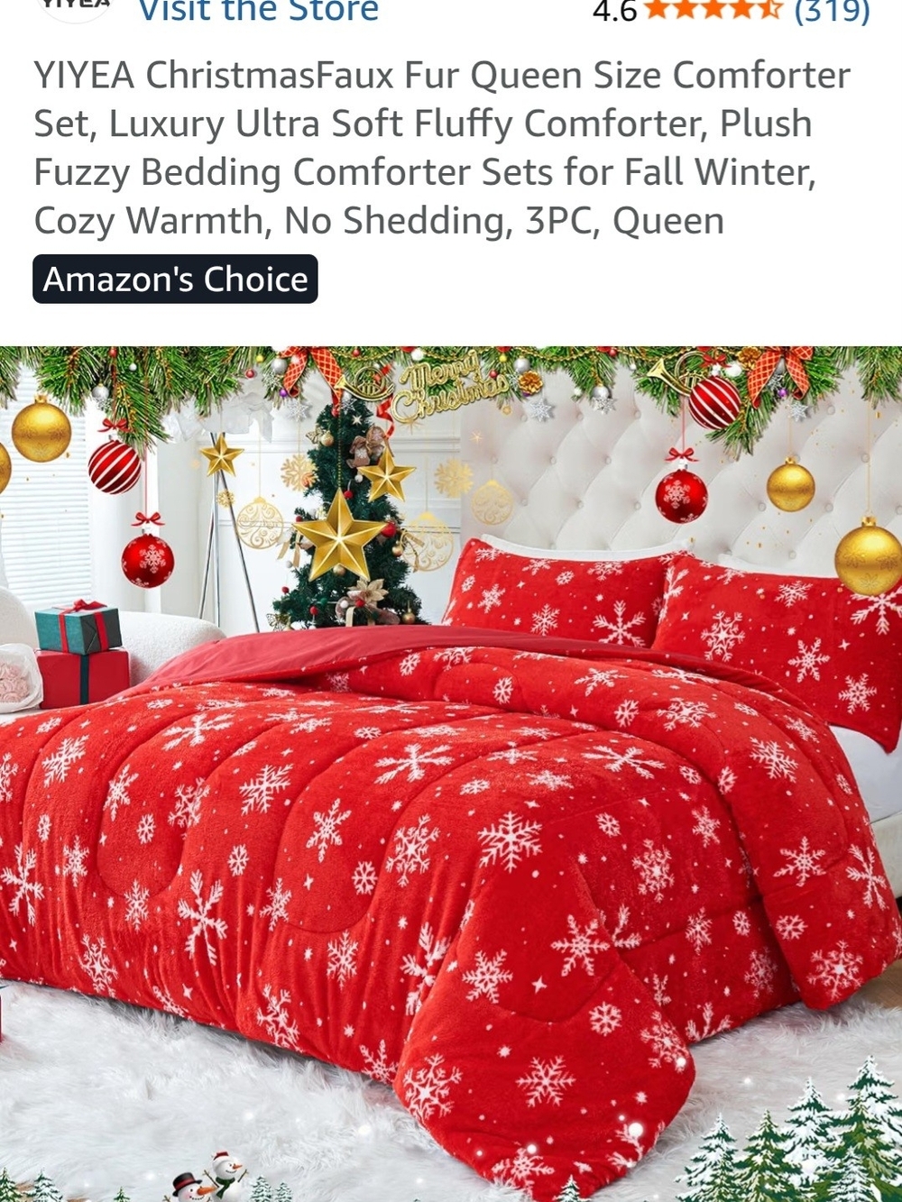 Red Snowflake Plush Comforter Set - Cozy Christmas/ Holiday Bedding